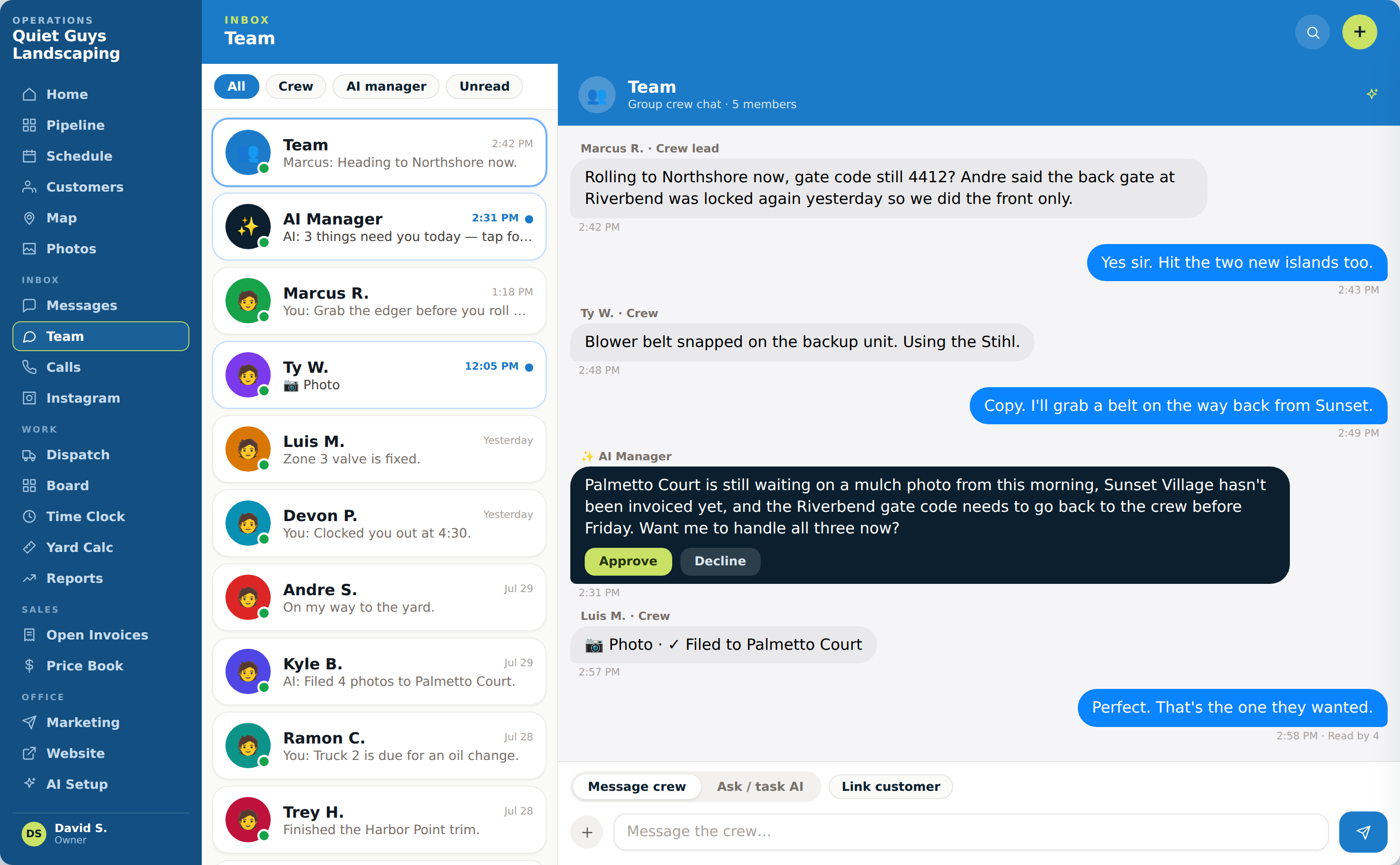 Opsly team and crew messages